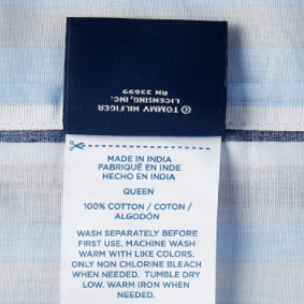 Queen 100% Cotton Percale Sheet Set in Bold Ocean Stripe 4-Piece Hilfiger Sheet - Picture 5 of 5